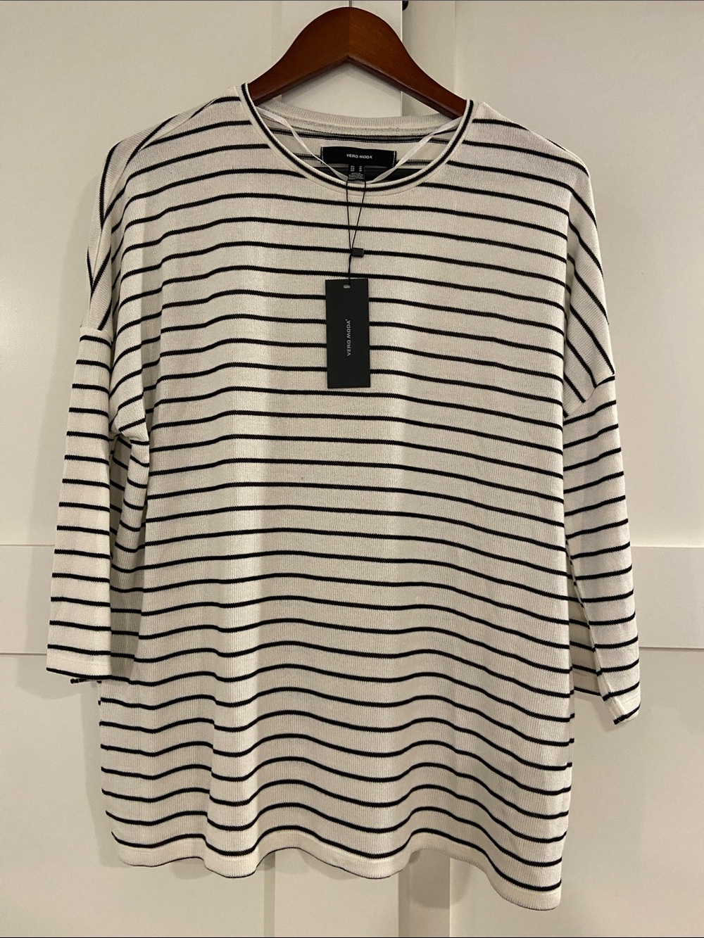 Vero Moda White Long Sleeve Top with Black Stripes